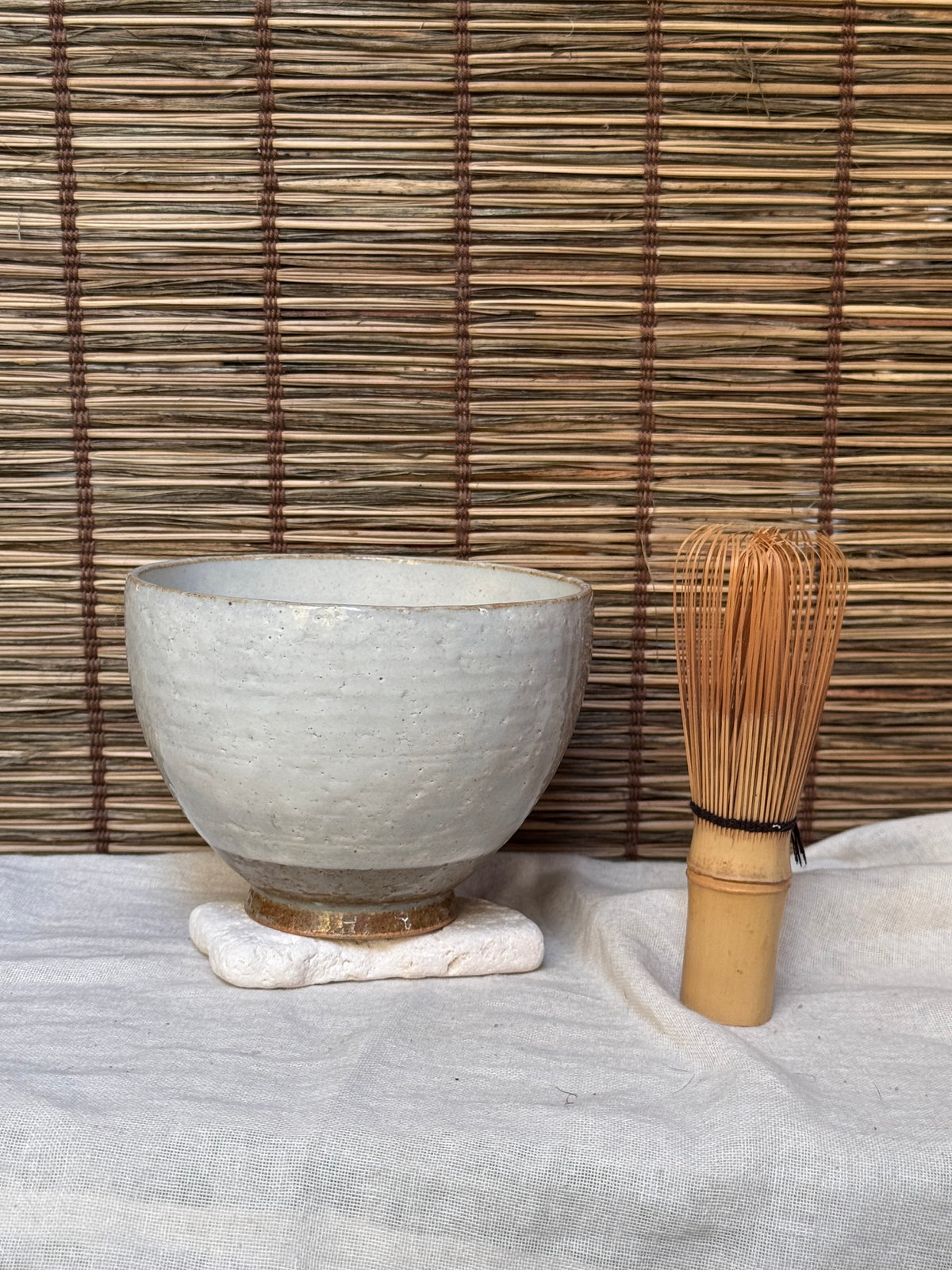 Kohiki Chawan — White Slip, Iron Speckle, Spiral Well