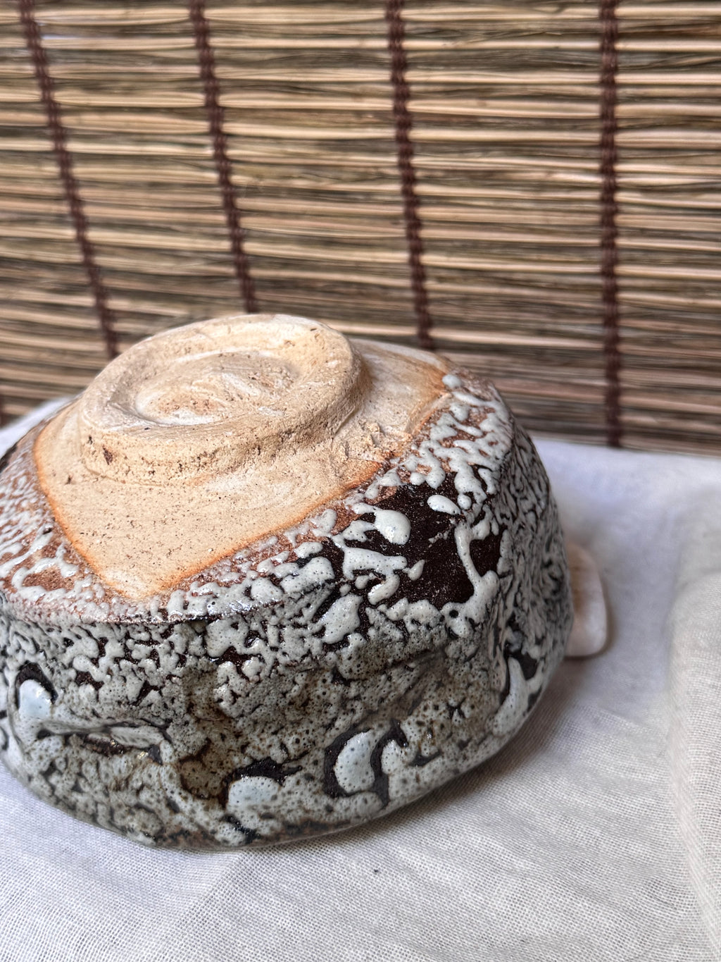 Oni-Hagi Chawan, Hand-Formed — White Crawl Glaze, Paper Box
