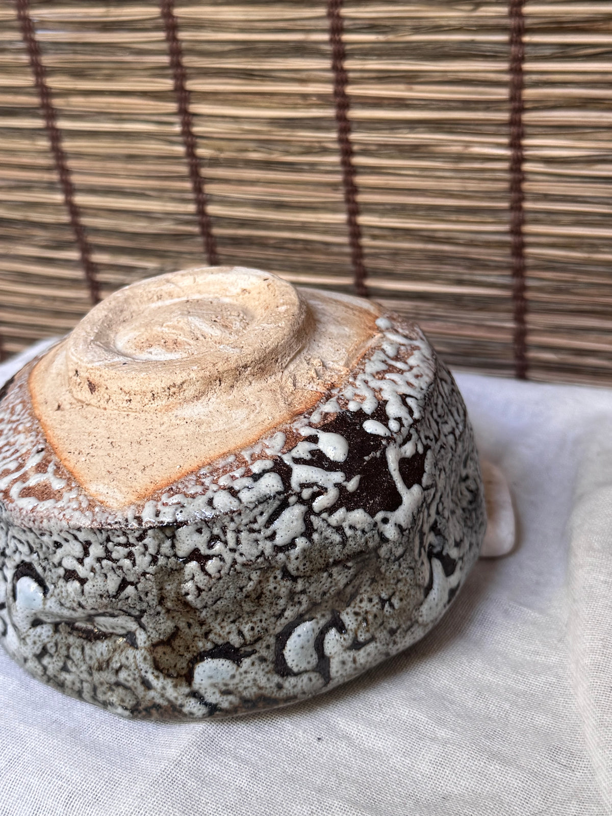 Oni-Hagi Chawan, Hand-Formed — White Crawl Glaze, Paper Box