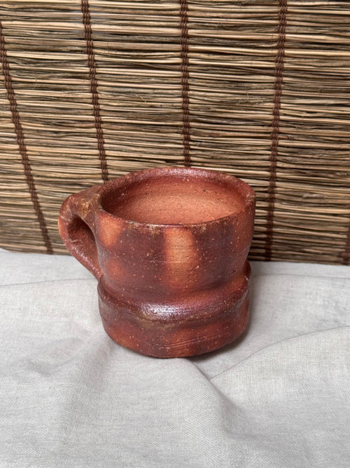 Bizen Ware Stoneware Mug — Unglazed Wood-Fired Body, Natural Ash Flashing
