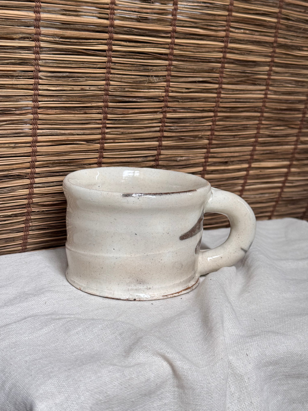 Kohiki Chunky Mug, White Slip Glaze with Iron Brush Marks, Stamped