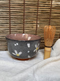 Celadon Matcha Bowl (Chawan) — Sakura Blossoms, Grey Crackle Glaze, Pink Interior