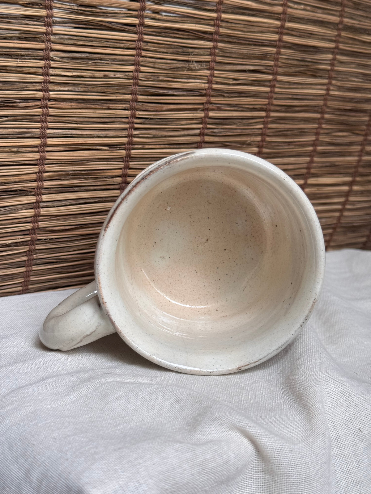 Kohiki Chunky Mug, White Slip Glaze with Iron Brush Marks, Stamped