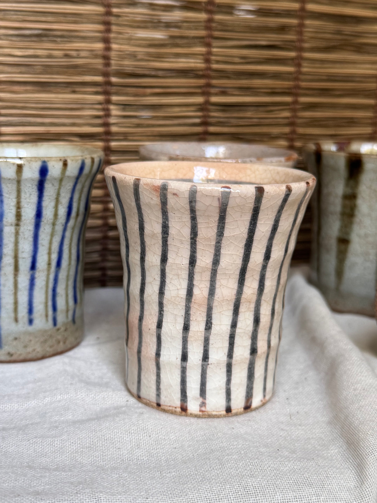 Multi Cups by K. Chikazawa — Boxed Set of 5 Hand-Thrown Yunomi, Mismatched Glaze Designs