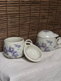 Maruhon Toki Chawanmushi Mug Set, Hand-Painted Violet Design, with Strainer Lids