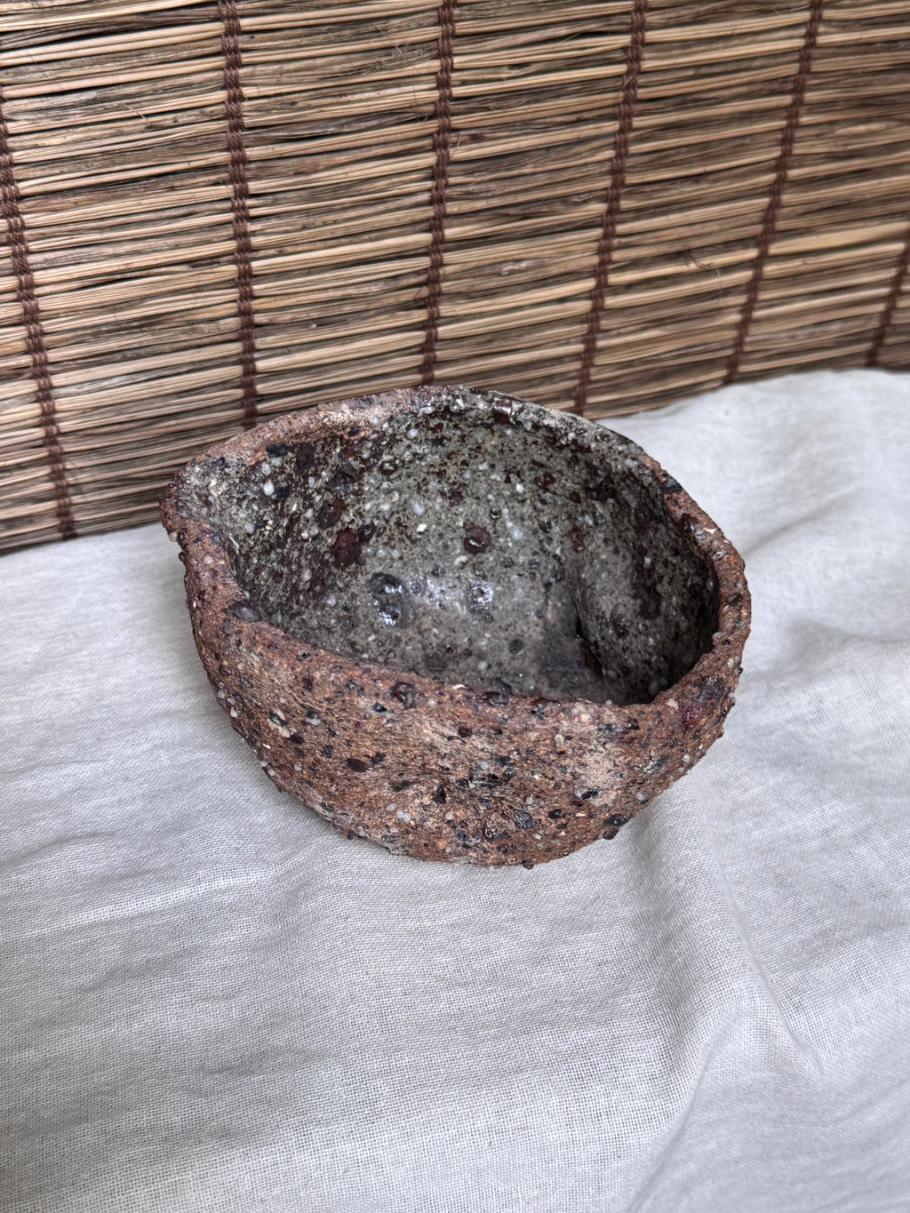 Rustic Stoneware Bowl — Heavy Grogged Clay, "Stone-Skin" (Ishihada) Textured Surface, Organic Form