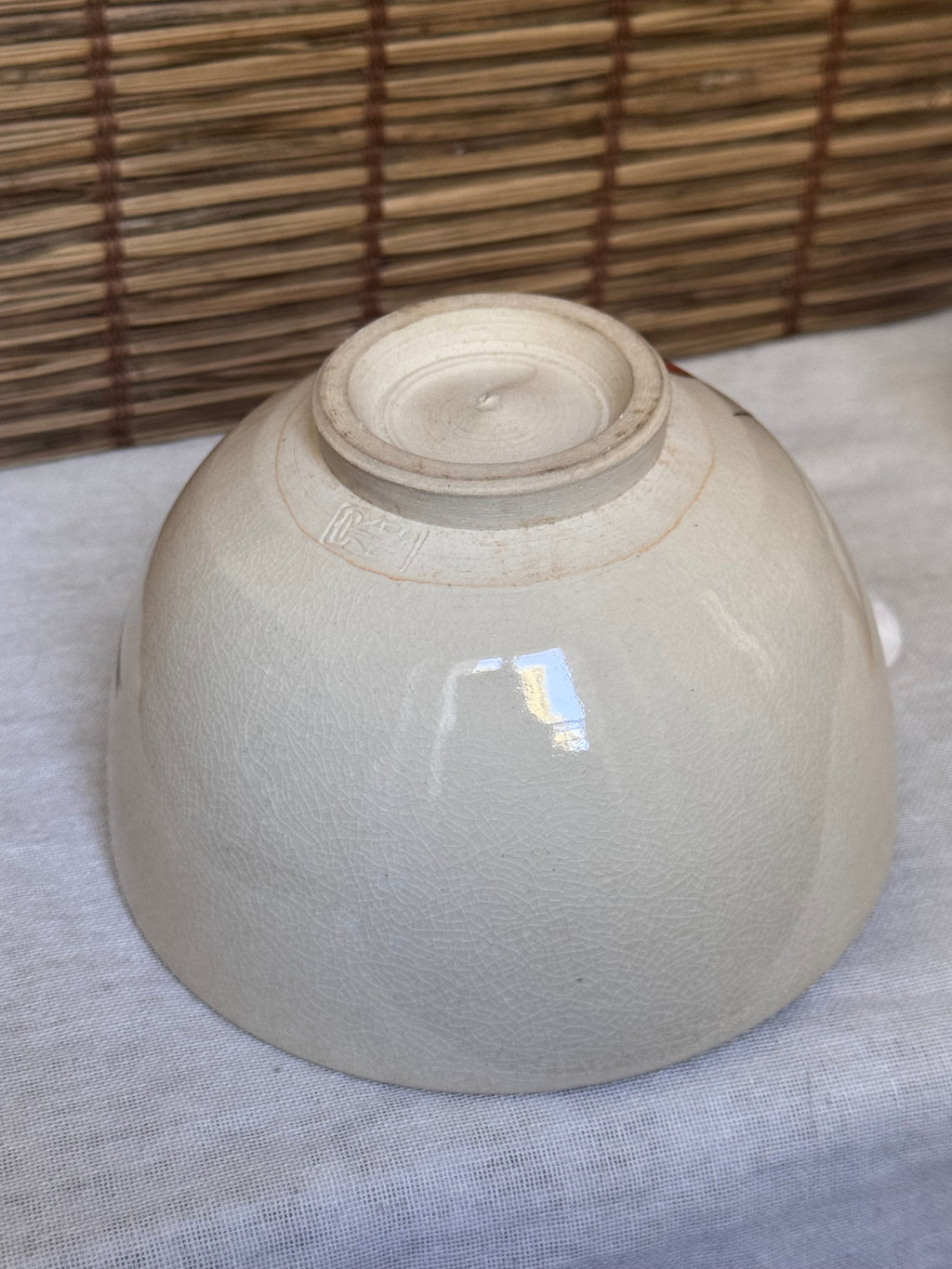 Kyoto Ware Matcha Bowl (Chawan) — New Year Mayudama & Uguisu-bue Motif, Iro-e Enamels