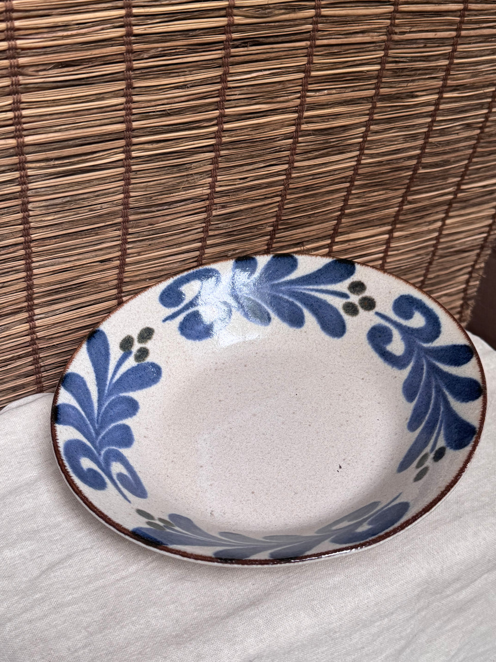 Ceram Blue Floral Bowl - Hand-Painted Scroll & Leaf Motif