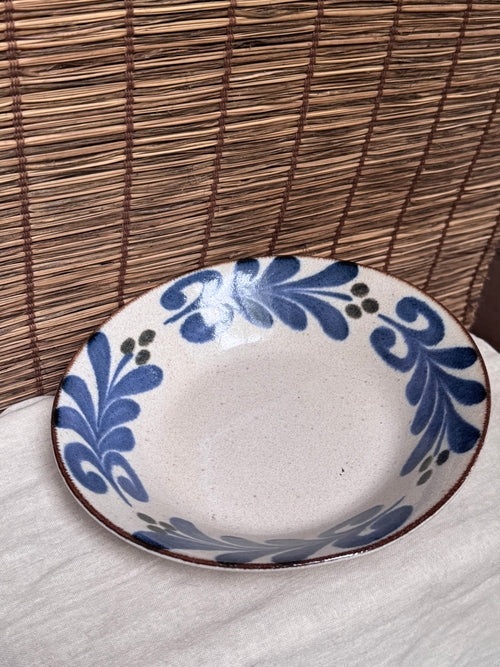 Ceram Blue Floral Bowl - Hand-Painted Scroll & Leaf Motif