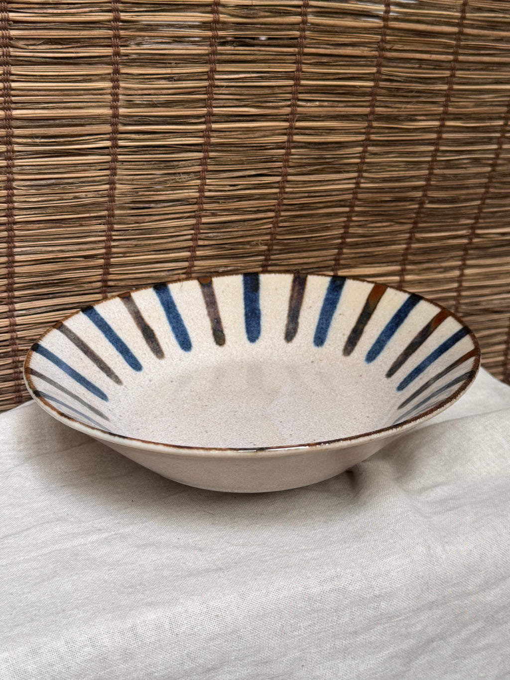 Ceram Okinawan Striped Large Bowl - Hand-Painted Sunburst Design