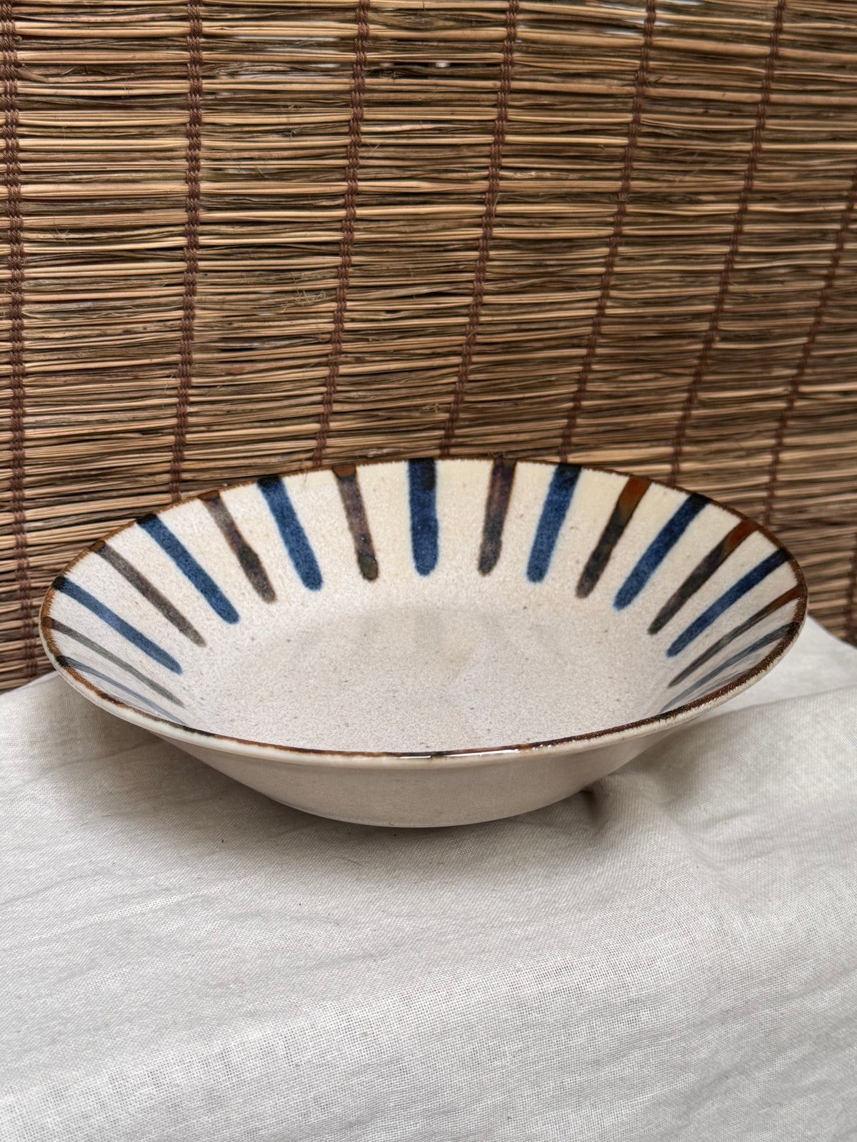 Ceram Okinawan Striped Large Bowl - Hand-Painted Sunburst Design