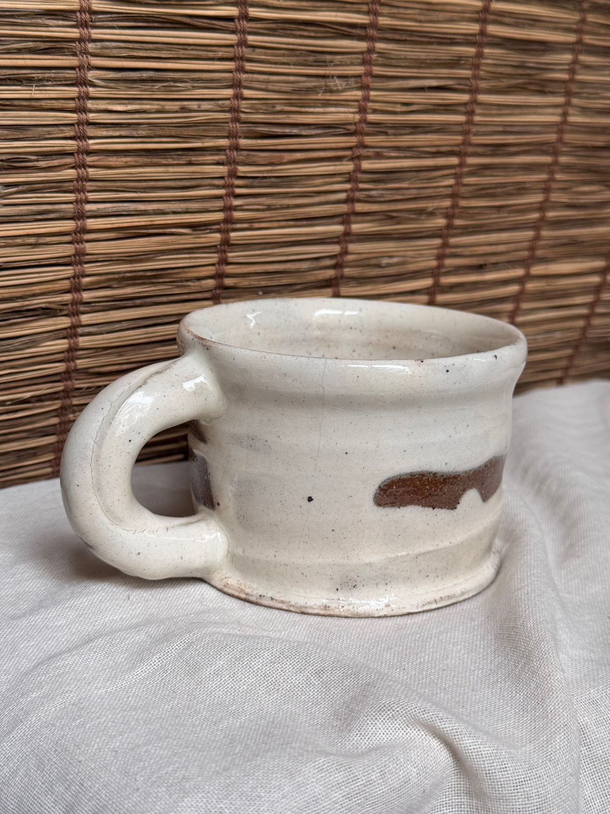 Kohiki Chunky Mug, White Slip Glaze with Iron Brush Marks, Stamped