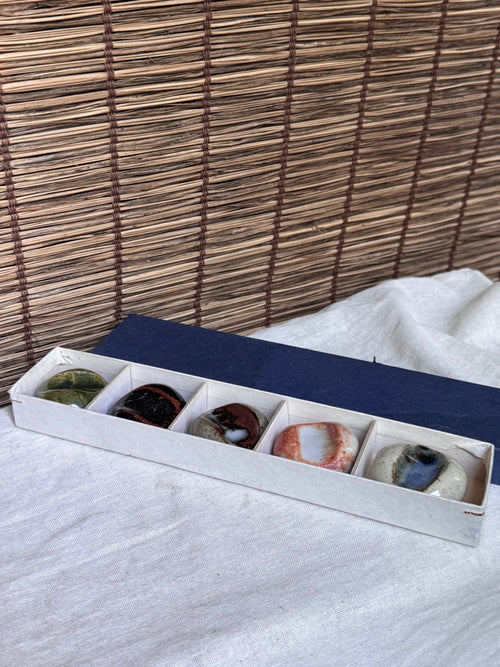Five Elements ("Godai") Ceramic Chopstick Rests, Boxed Set of 5 — Earth, Water, Fire, Wind, Void