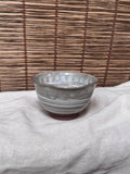 Mishima Stoneware Cup — Stamped Chrysanthemum Border, Spiral Combed Interior, Seal-Marked Base