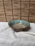 Onta Ware (小鹿田焼) Bowl — Tobikanna Combed Slip, Ame-Glaze with Cobalt Drips