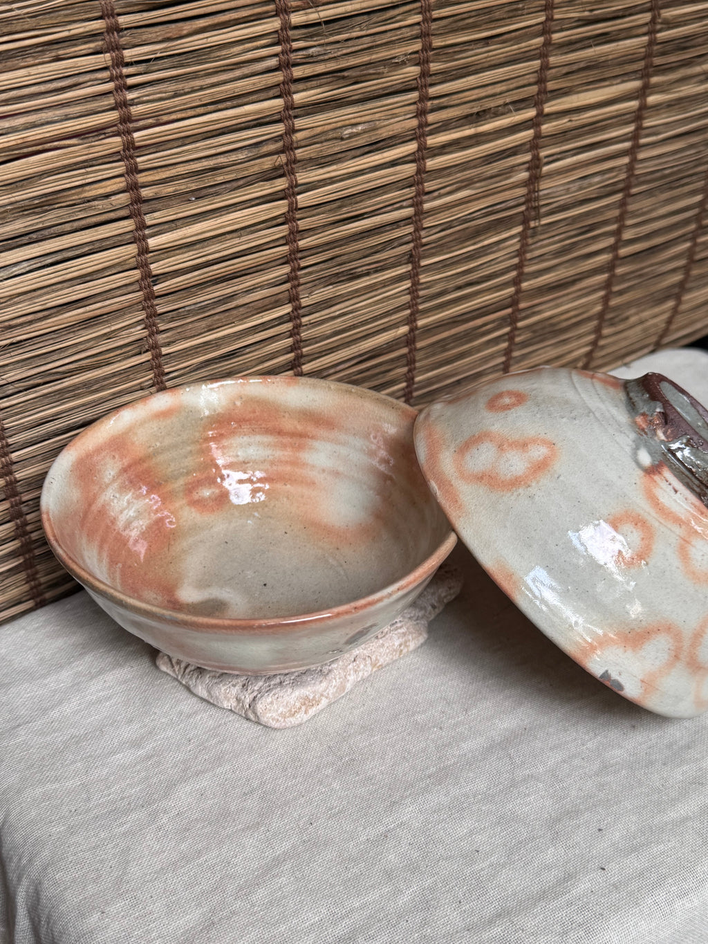 Hagi-yaki Rice Bowls, Pair — Kohiki-Style Rice Straw Ash Spots