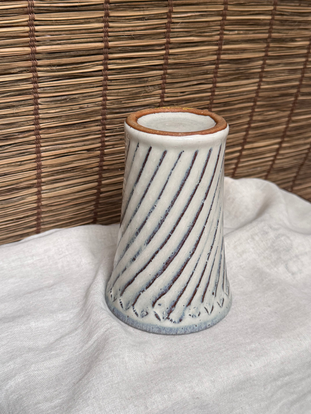 Japanese Tumbler, Carved Diagonal Line Design, Ash Glaze