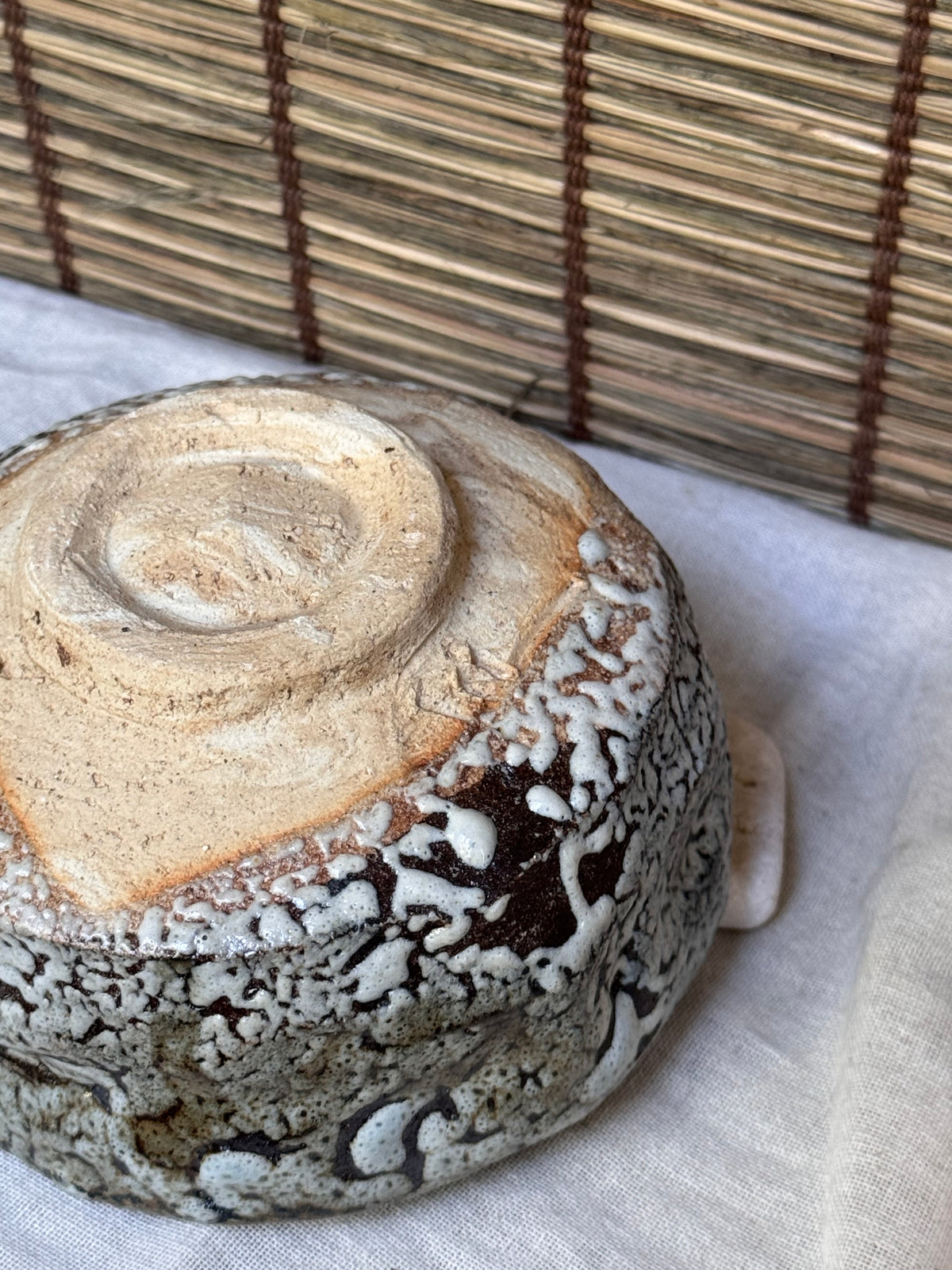 Oni-Hagi Chawan, Hand-Formed — White Crawl Glaze, Paper Box