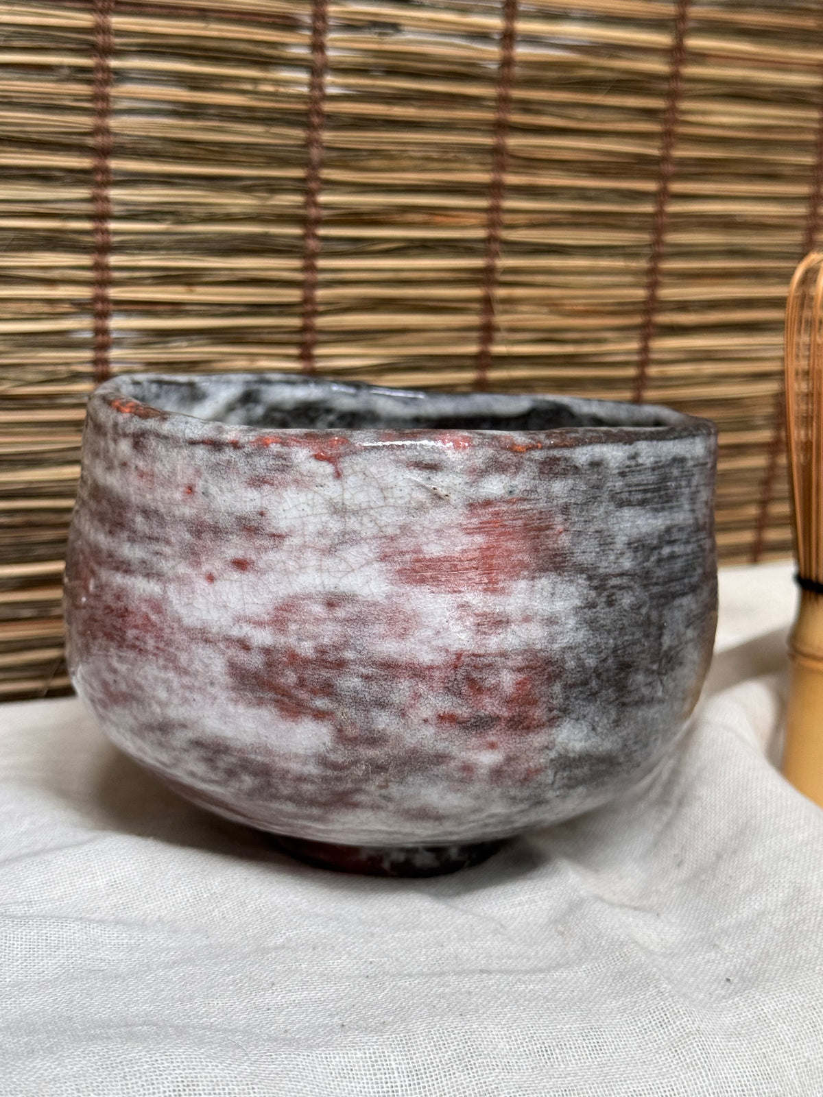 Nezumi-Shino Chawan — Grey and Red Shino Glaze, Mino Ware