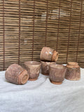 Hagi-yaki Sake Cups, Set of 6 — Blush Pink Ash Glaze, Hand-Built, Unglazed Rim & Foot