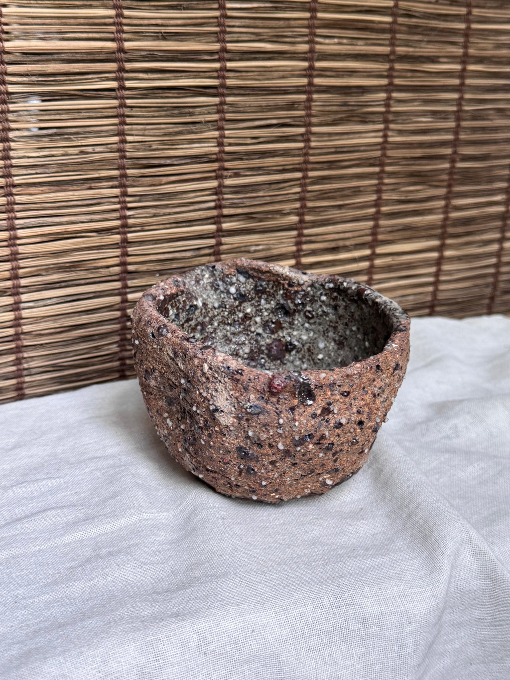 Rustic Stoneware Bowl — Heavy Grogged Clay, "Stone-Skin" (Ishihada) Textured Surface, Organic Form