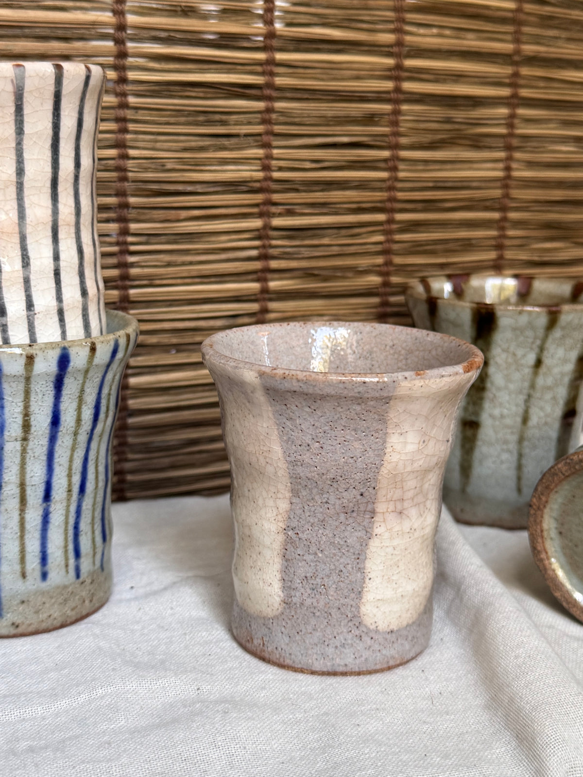 Multi Cups by K. Chikazawa — Boxed Set of 5 Hand-Thrown Yunomi, Mismatched Glaze Designs