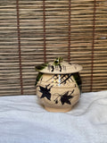 Mino Ware Oribe Lidded Cup (Futamono) — Ivy Vines, Birds & Waves, Notched Foot