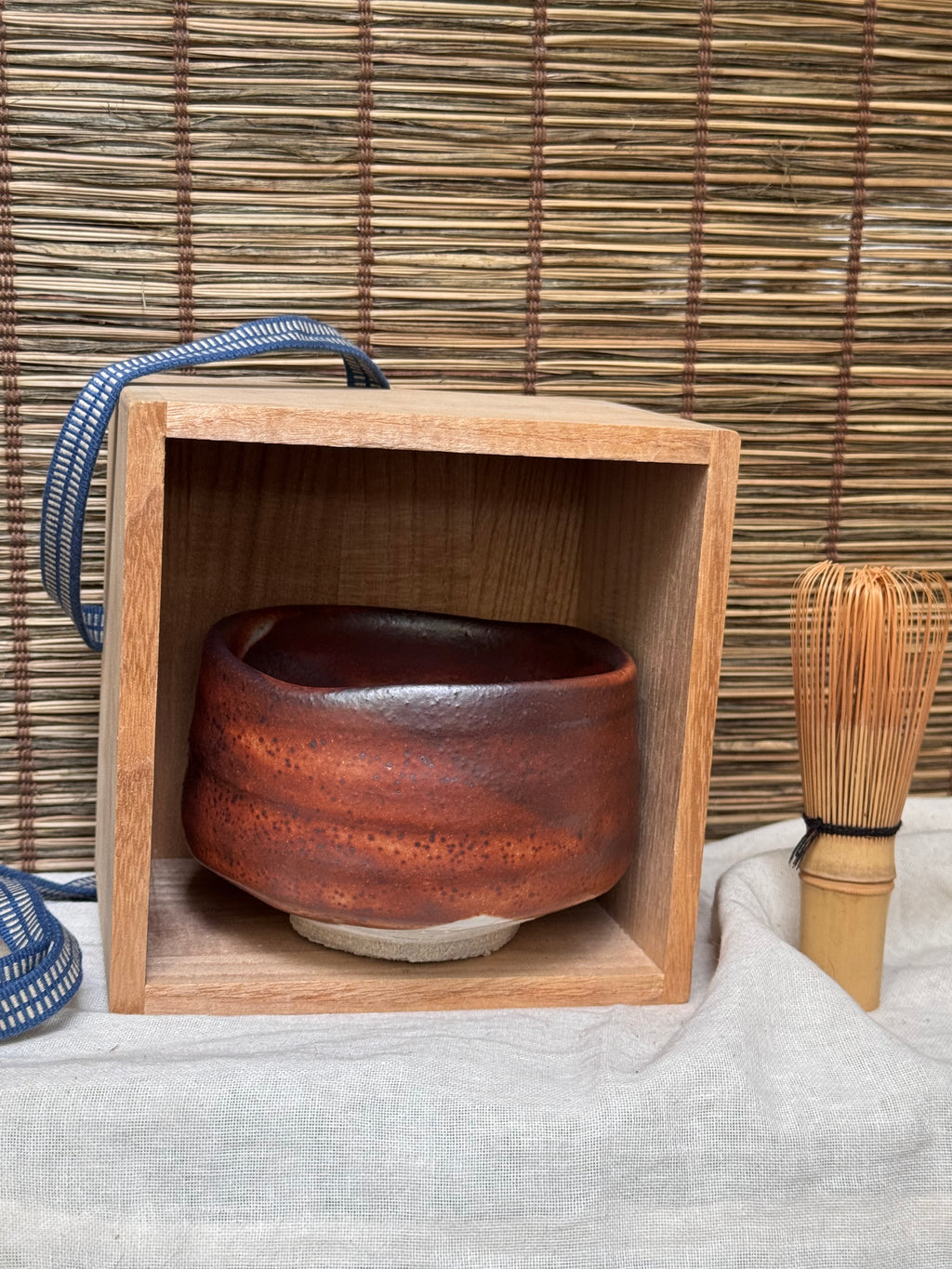 Aka-Shino Chawan — Red Shino Glaze, Mino Ware, Wooden Box