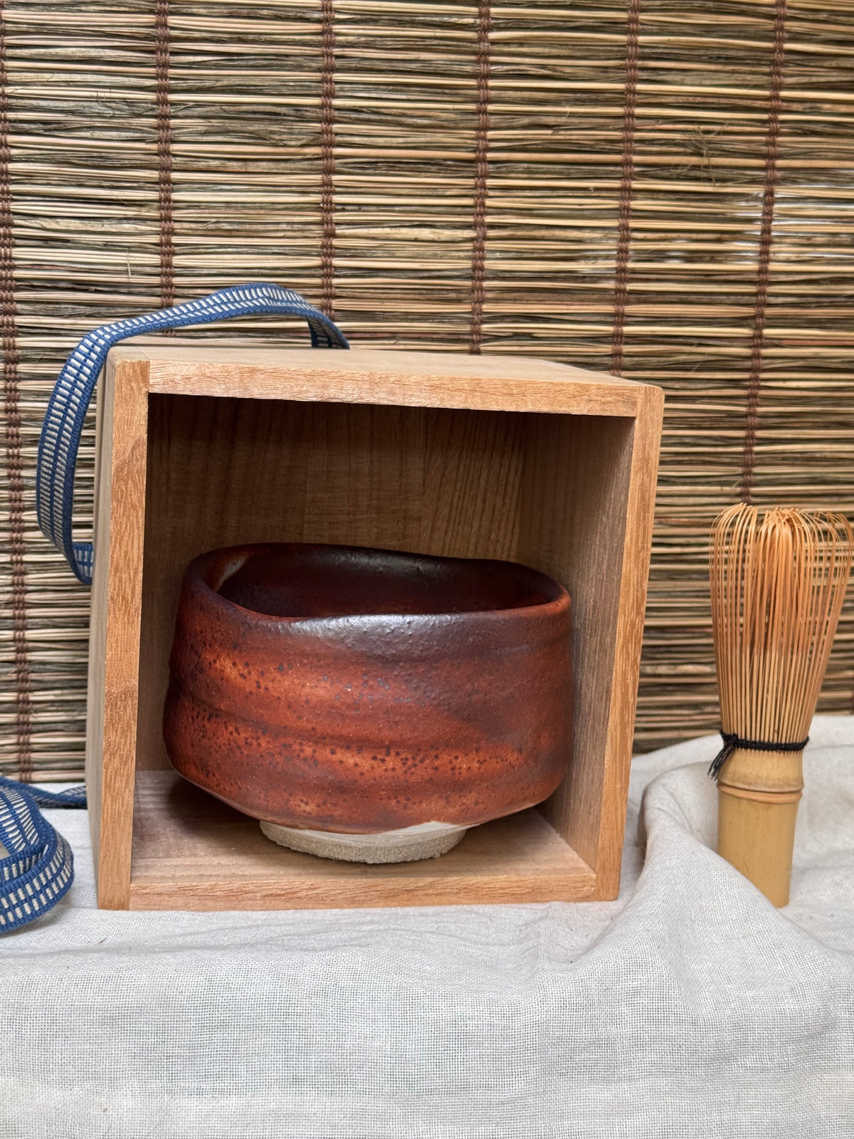 Aka-Shino Chawan — Red Shino Glaze, Mino Ware, Wooden Box