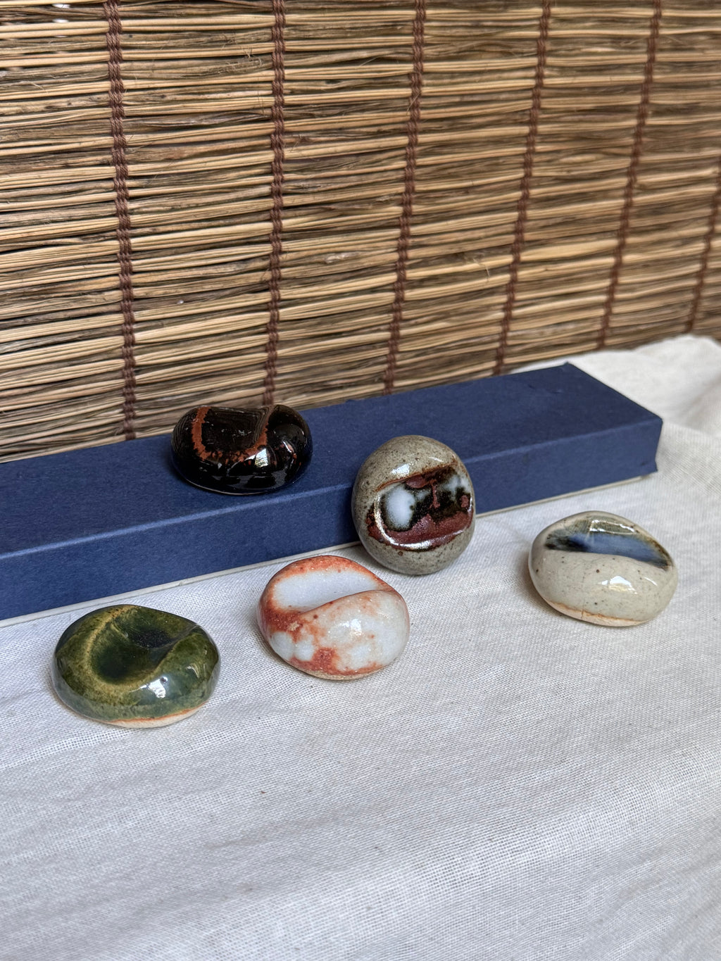 Five Elements ("Godai") Ceramic Chopstick Rests, Boxed Set of 5 — Earth, Water, Fire, Wind, Void