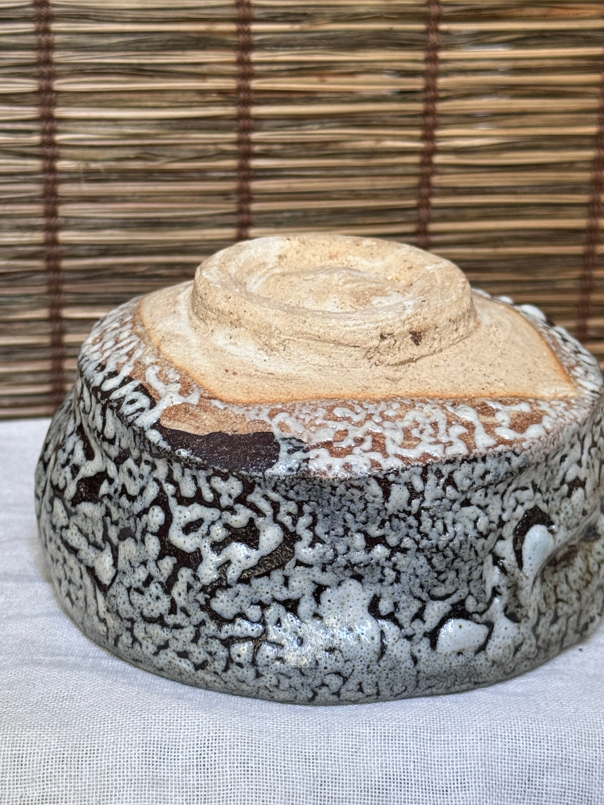 Oni-Hagi Chawan, Hand-Formed — White Crawl Glaze, Paper Box