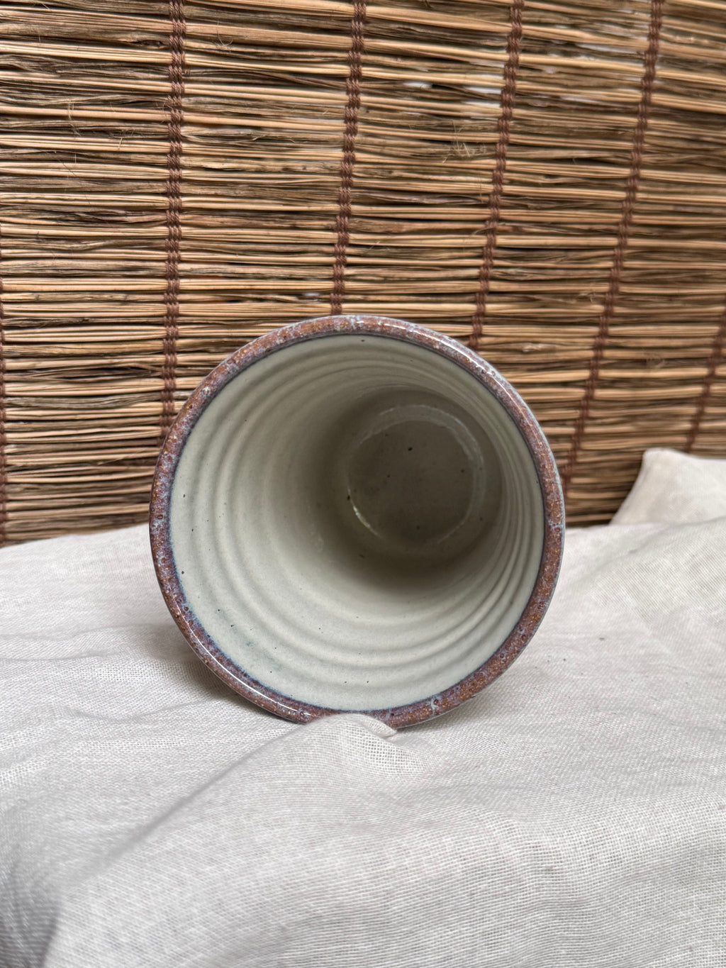Japanese Tumbler, Carved Diagonal Line Design, Ash Glaze