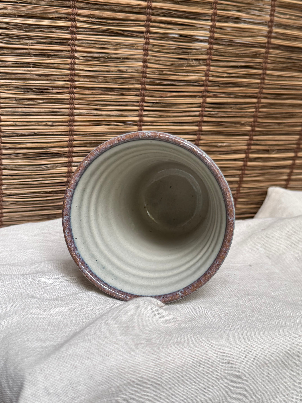 Japanese Tumbler, Carved Diagonal Line Design, Ash Glaze