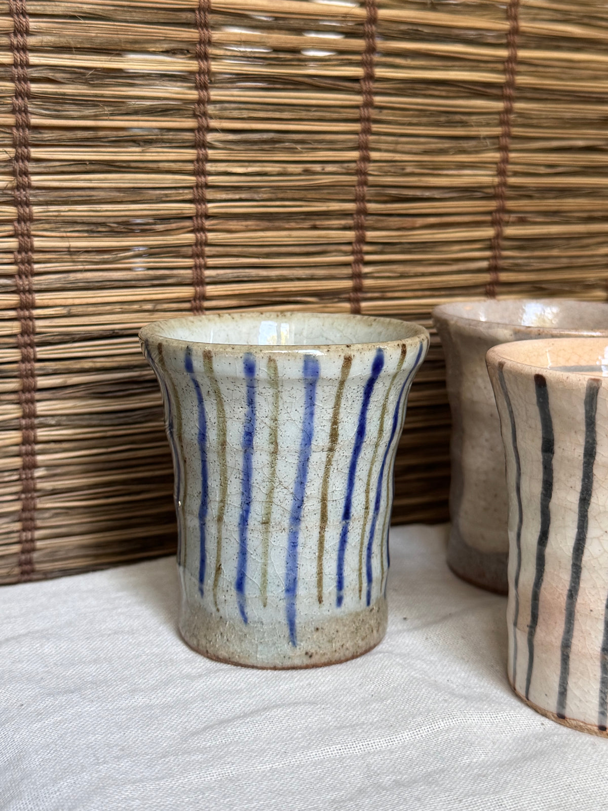 Multi Cups by K. Chikazawa — Boxed Set of 5 Hand-Thrown Yunomi, Mismatched Glaze Designs