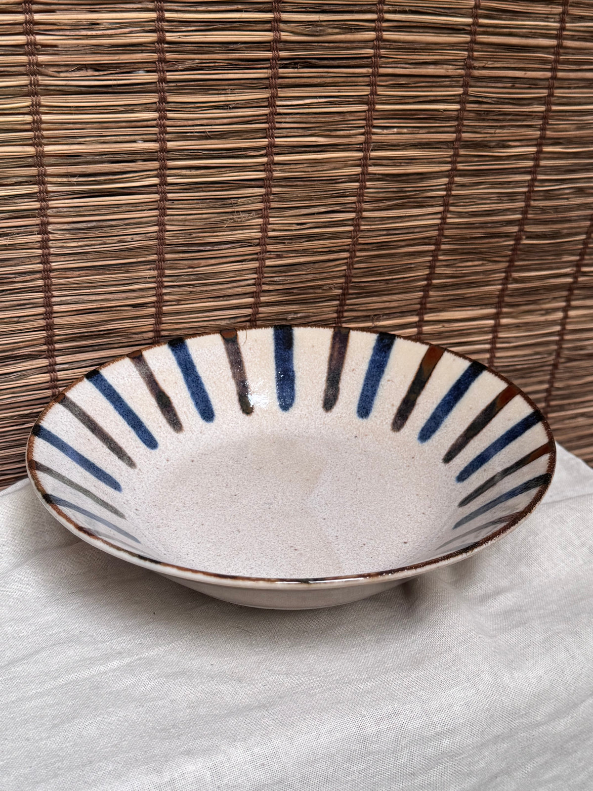 Ceram Okinawan Striped Large Bowl - Hand-Painted Sunburst Design