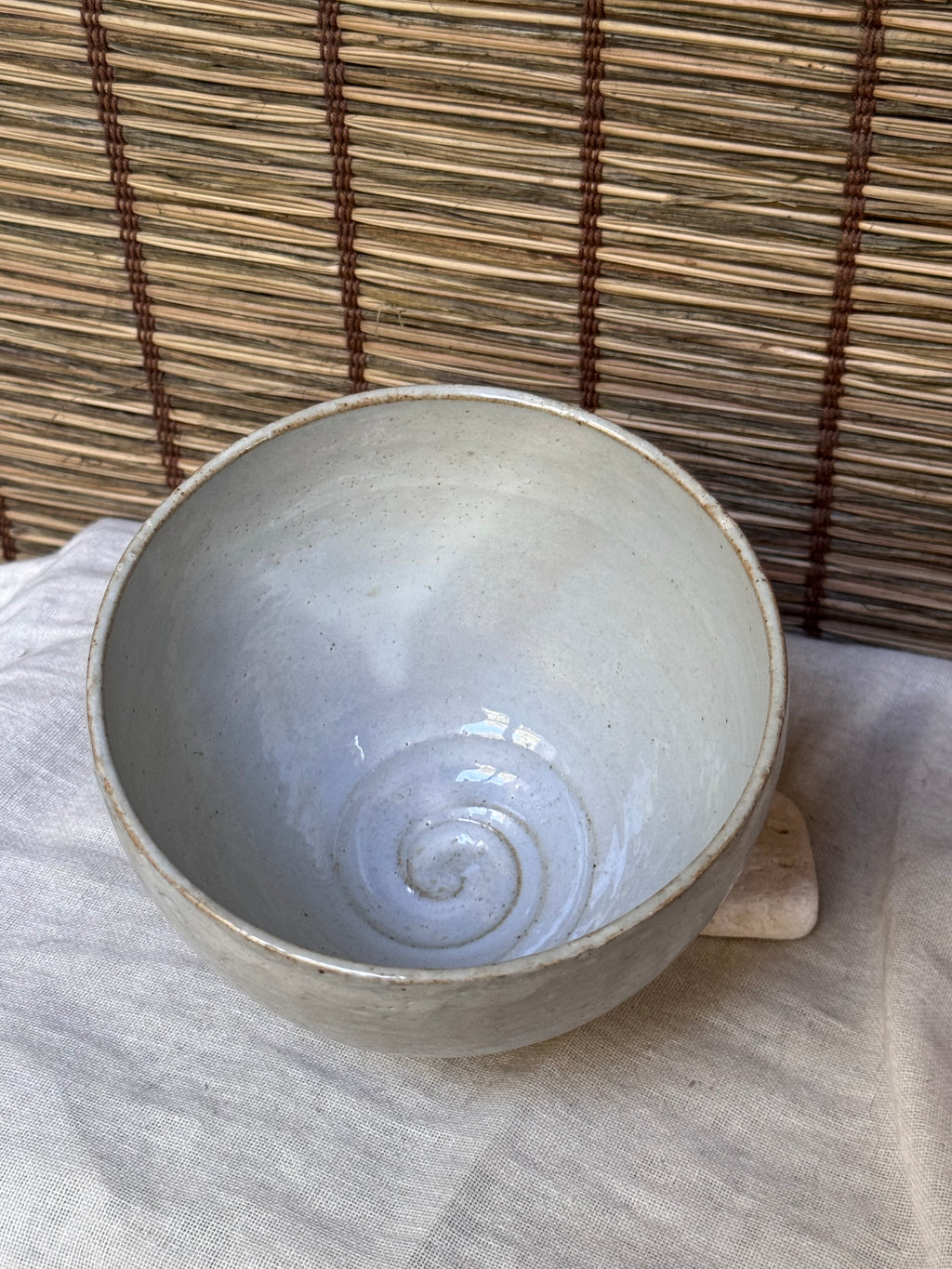 Kohiki Chawan — White Slip, Iron Speckle, Spiral Well