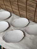Tachikichi Rabbit-Shaped Plates, Single — White Crackle Glaze, Pink Ears