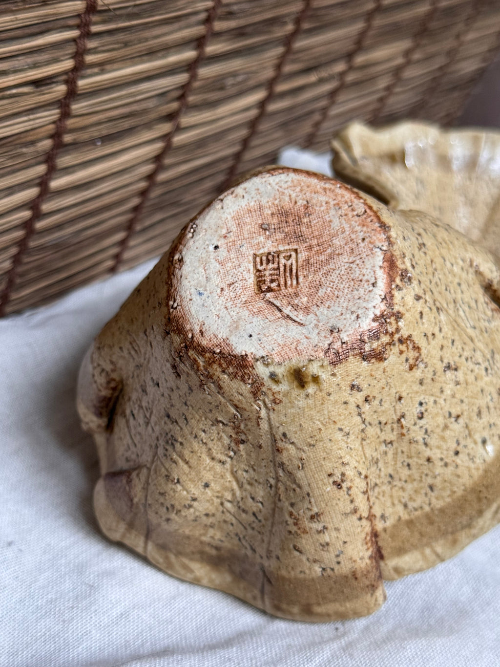 Hand-Built Leaf Bowls - Stamped Artisan Mark, Speckled Glaze, Set of 2