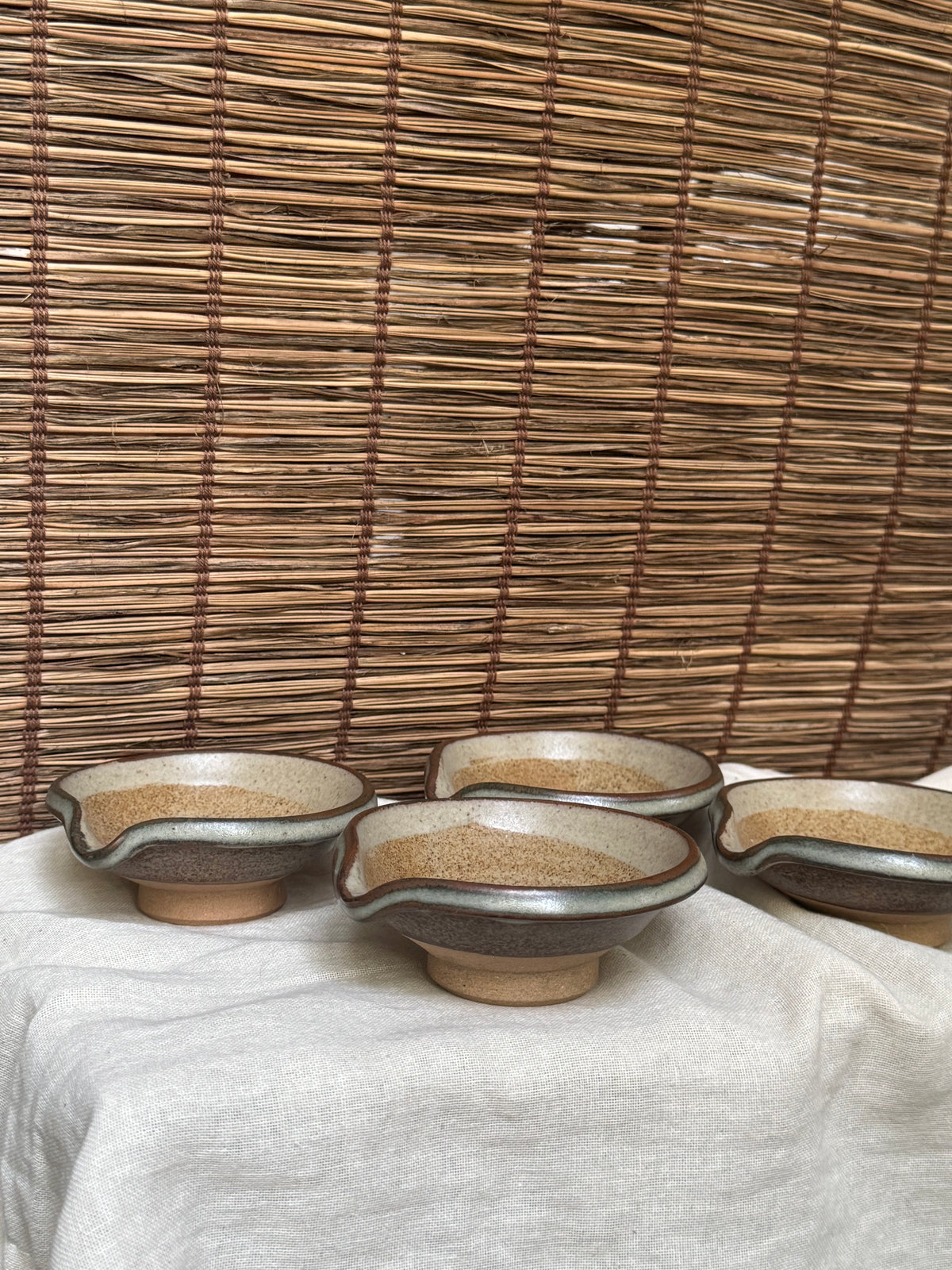 Japanese Mini Katakuchi, Set of 4 - Two-Tone Glaze, Footed Pouring Bowls