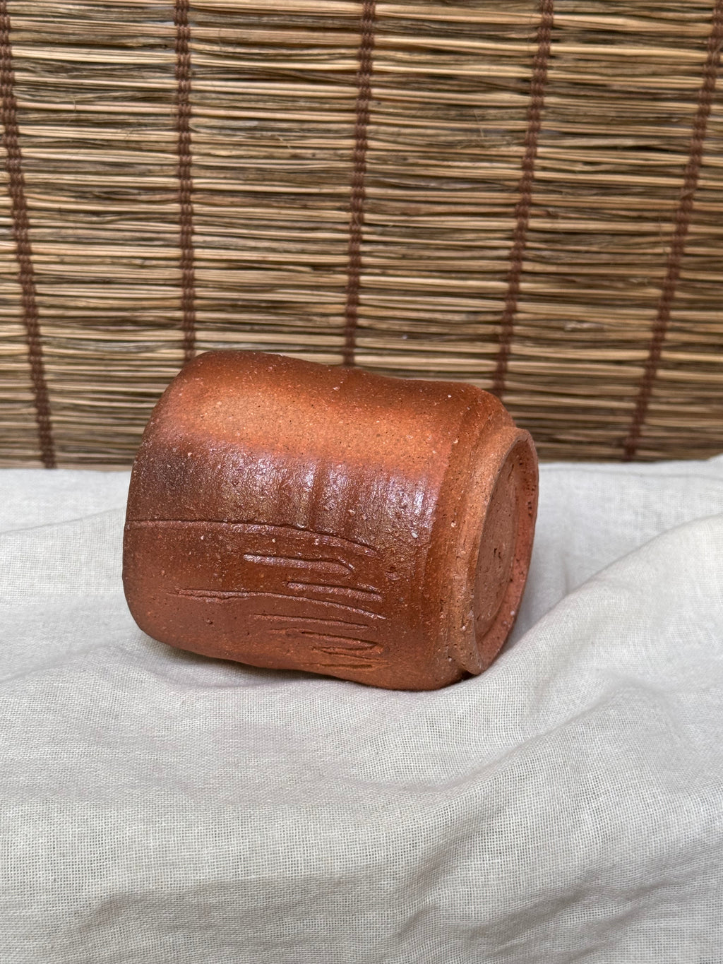 Bizen Ware Yunomi Cups — Unglazed Wood-Fired Stoneware, Faceted and Cylindrical Forms