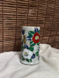 Mino Ware Crackle Glaze Camellia Vase, Hand-Painted Kannyu Ceramic Cylinder