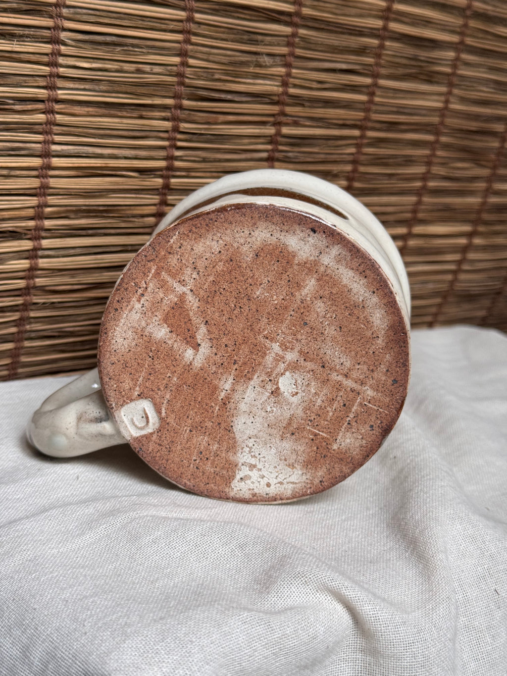 Kohiki Chunky Mug, White Slip Glaze with Iron Brush Marks, Stamped