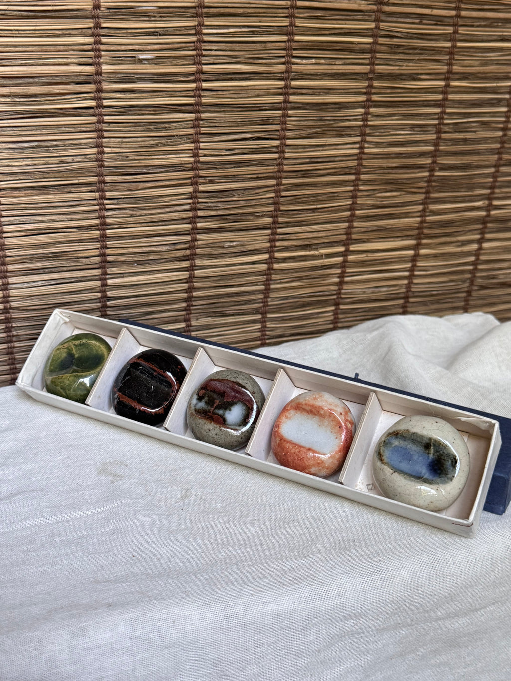 Five Elements ("Godai") Ceramic Chopstick Rests, Boxed Set of 5 — Earth, Water, Fire, Wind, Void