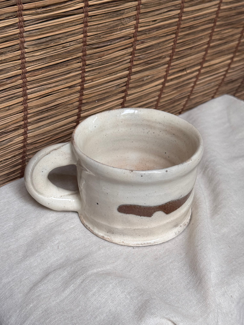 Kohiki Chunky Mug, White Slip Glaze with Iron Brush Marks, Stamped