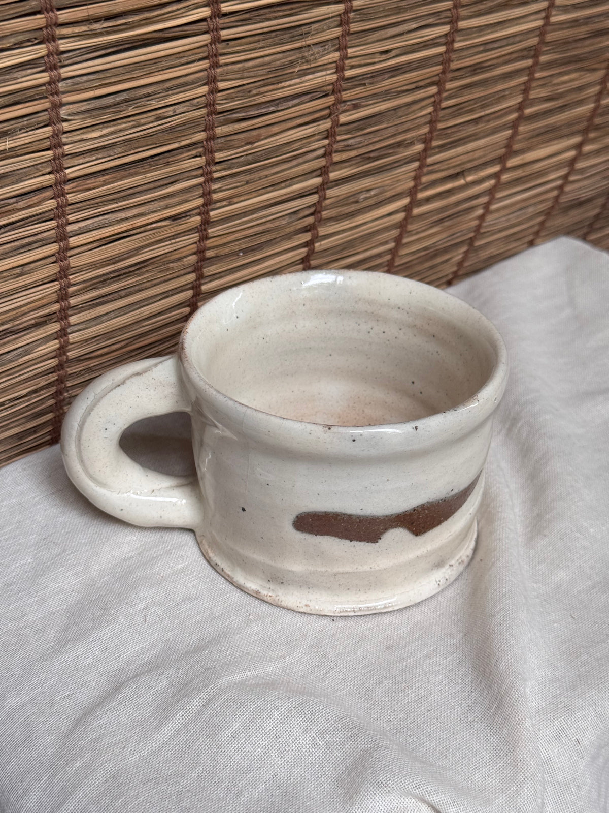 Kohiki Chunky Mug, White Slip Glaze with Iron Brush Marks, Stamped
