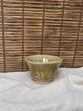 Celadon Cup — Carved Crane, Crackle Glaze, Sealed Base