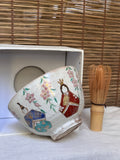 Seasonal Chawan Tea Bowl for Hinamatsuri — Emperor and Empress Dolls with Peach Blossoms, Enamel and Gold