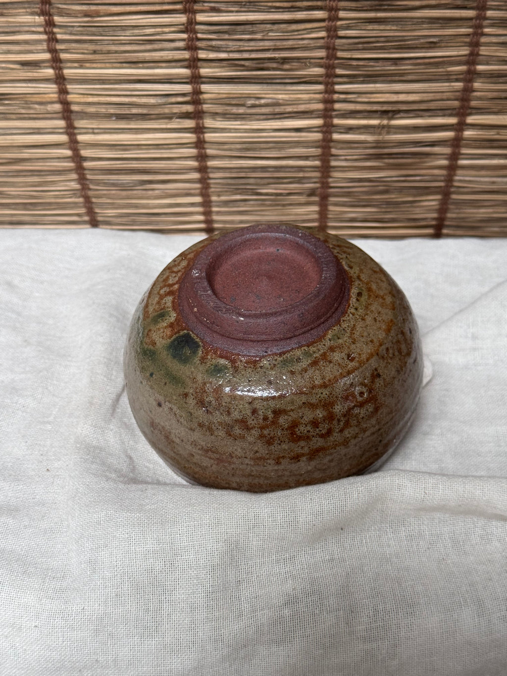 Matcha Chawan — Ash Glaze with Iron Flashing, Rounded Form