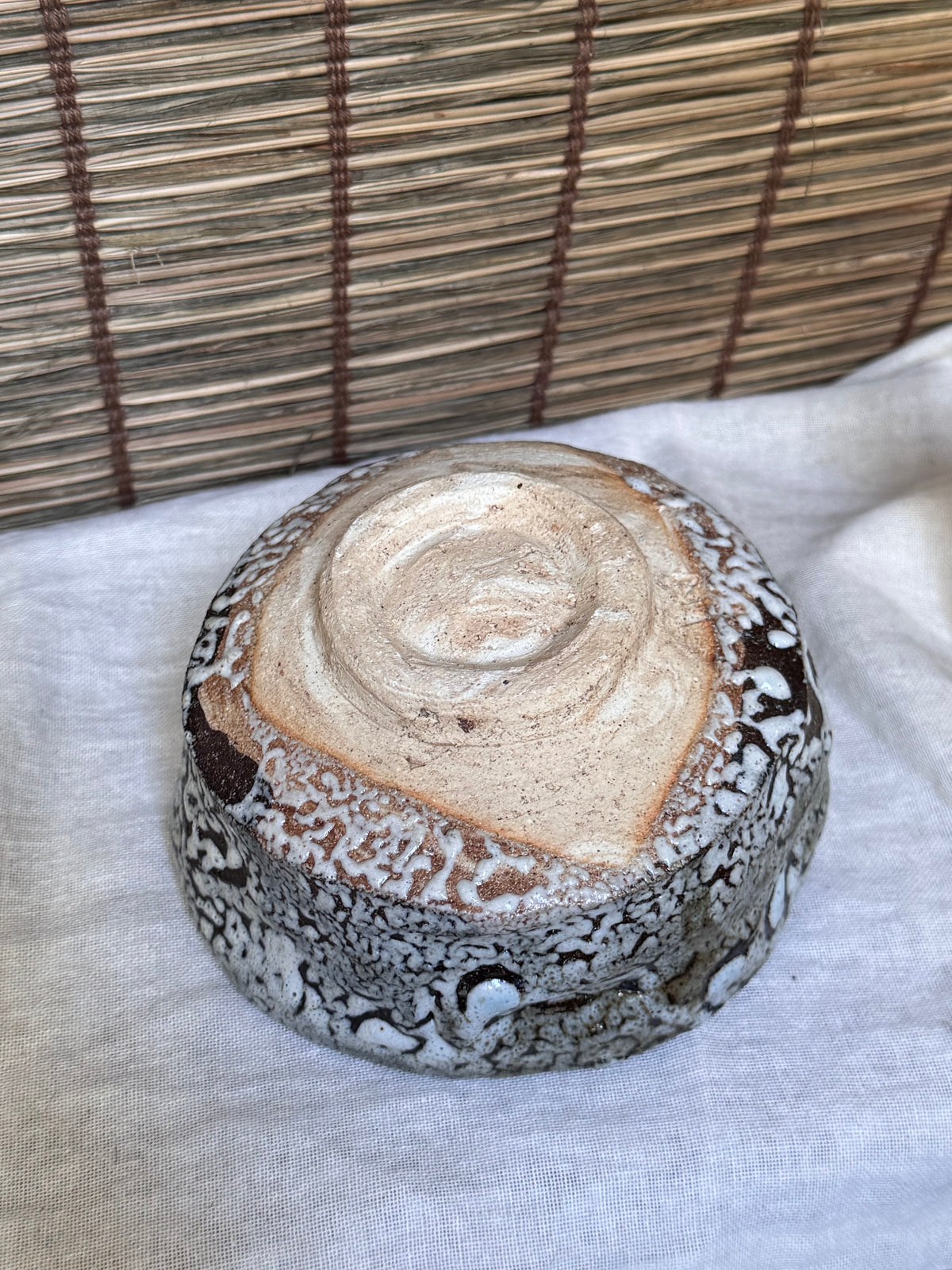 Oni-Hagi Chawan, Hand-Formed — White Crawl Glaze, Paper Box