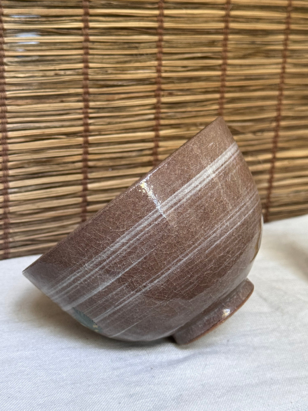 Kyoto Ware Zodiac Tea Bowl (Eto Chawan) — Daikoku's Mice with Lucky Mallet and Treasure Sack, Brushed Slip Swirl